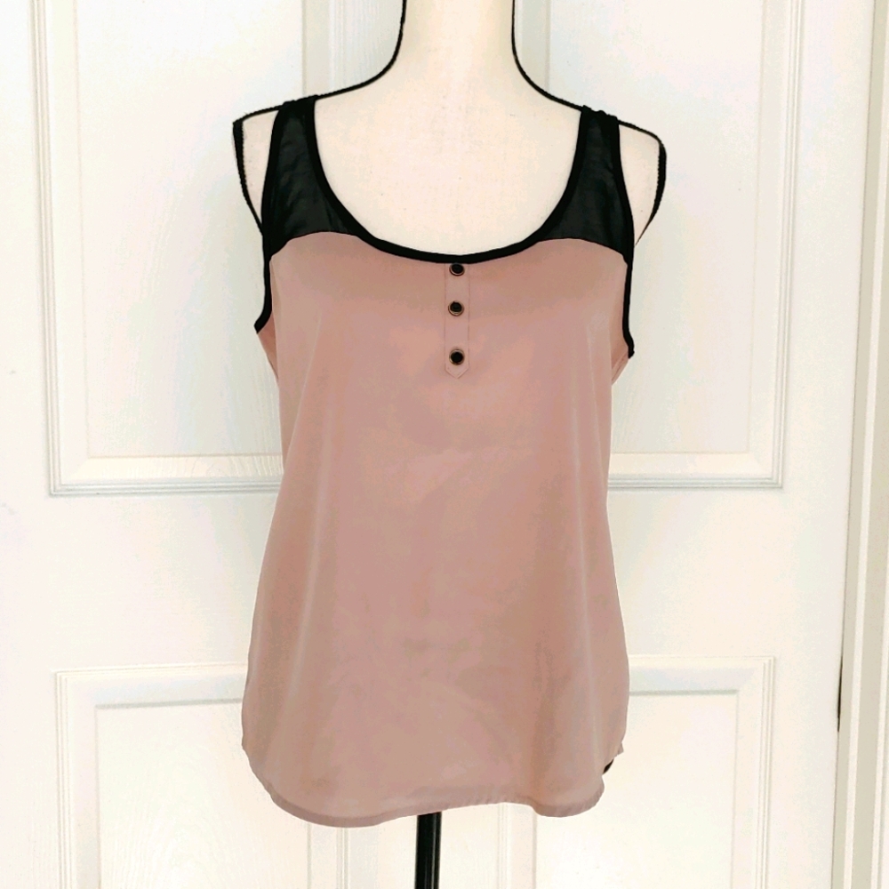 Bebe Silky Colorblock Strappy Back Button Tank